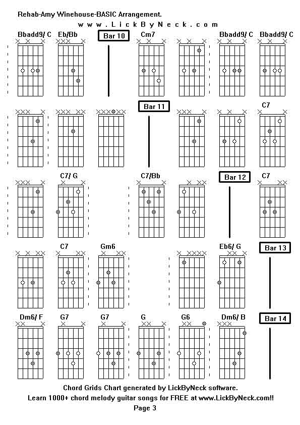 Chord Grids Chart of chord melody fingerstyle guitar song-Rehab-Amy Winehouse-BASIC Arrangement,generated by LickByNeck software.